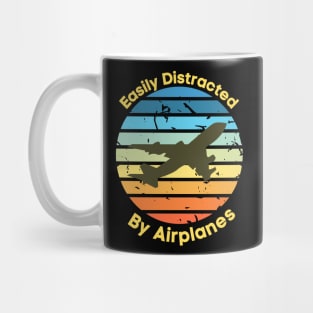 Easily Distracted by Airplanes, Gift for Airplane Lover, Aviation Shirt, Funny Pilot Shirt, Retro Vintage Plane, Aviator Shirt Birthday Gift Mug